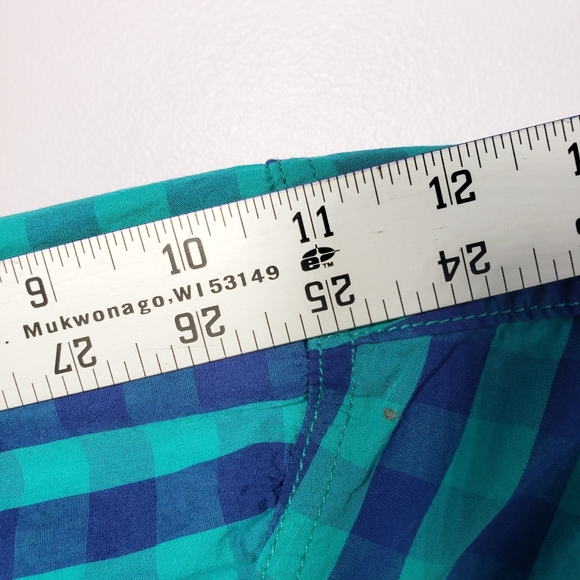 Duluth Trading Co Blue Teal Check Plaid Short Sleeve Button Down Collar, Large - Picture 7 of 12
